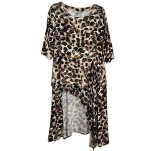 Niche Nilgun Derman Asymmetric High Low Leopard Print Tunic Top Size S Lagenlook